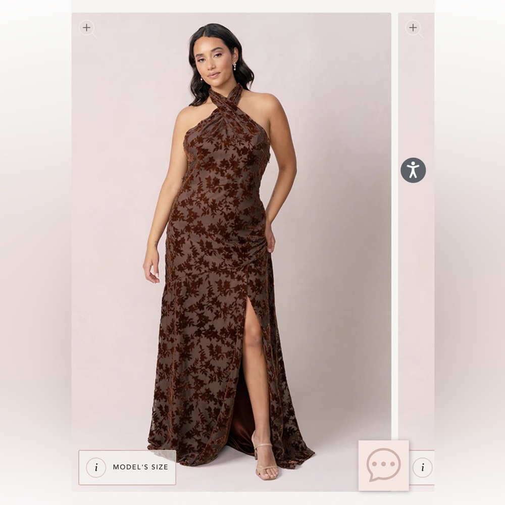 Athena Floral Burnout Velvet Mahogany Dress. Size 2. From Revelry